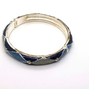 blue enamel hinged bangle with rhinestones